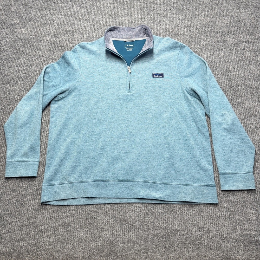 L.L.Bean Mens XL Quarter Zip Pullover Teal Traditional Fit Sweatshirt Logo